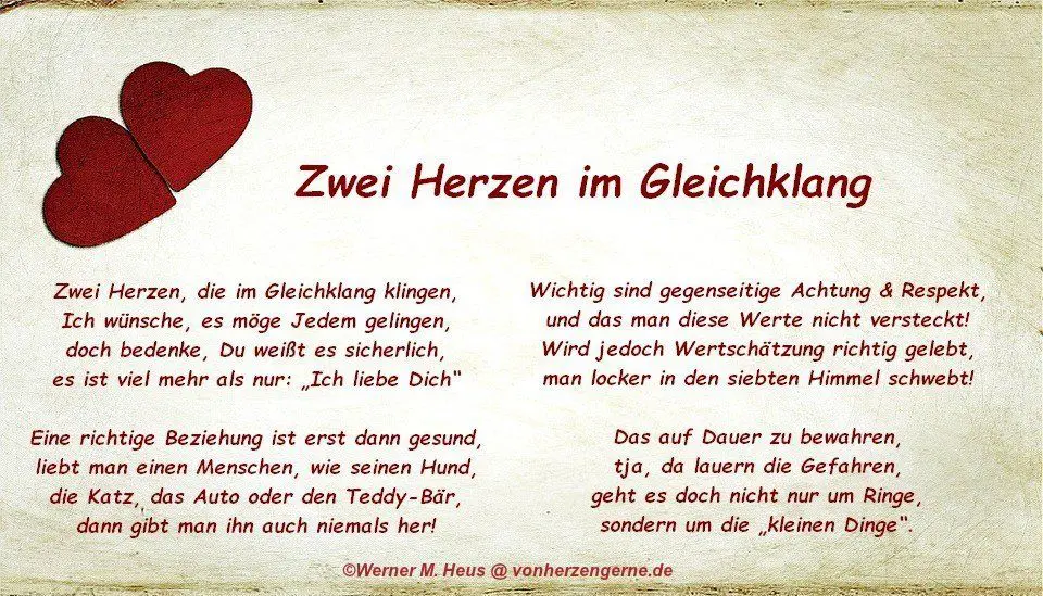 Gedicht: Zwei Herzen im Gleichklang von Werner Heus